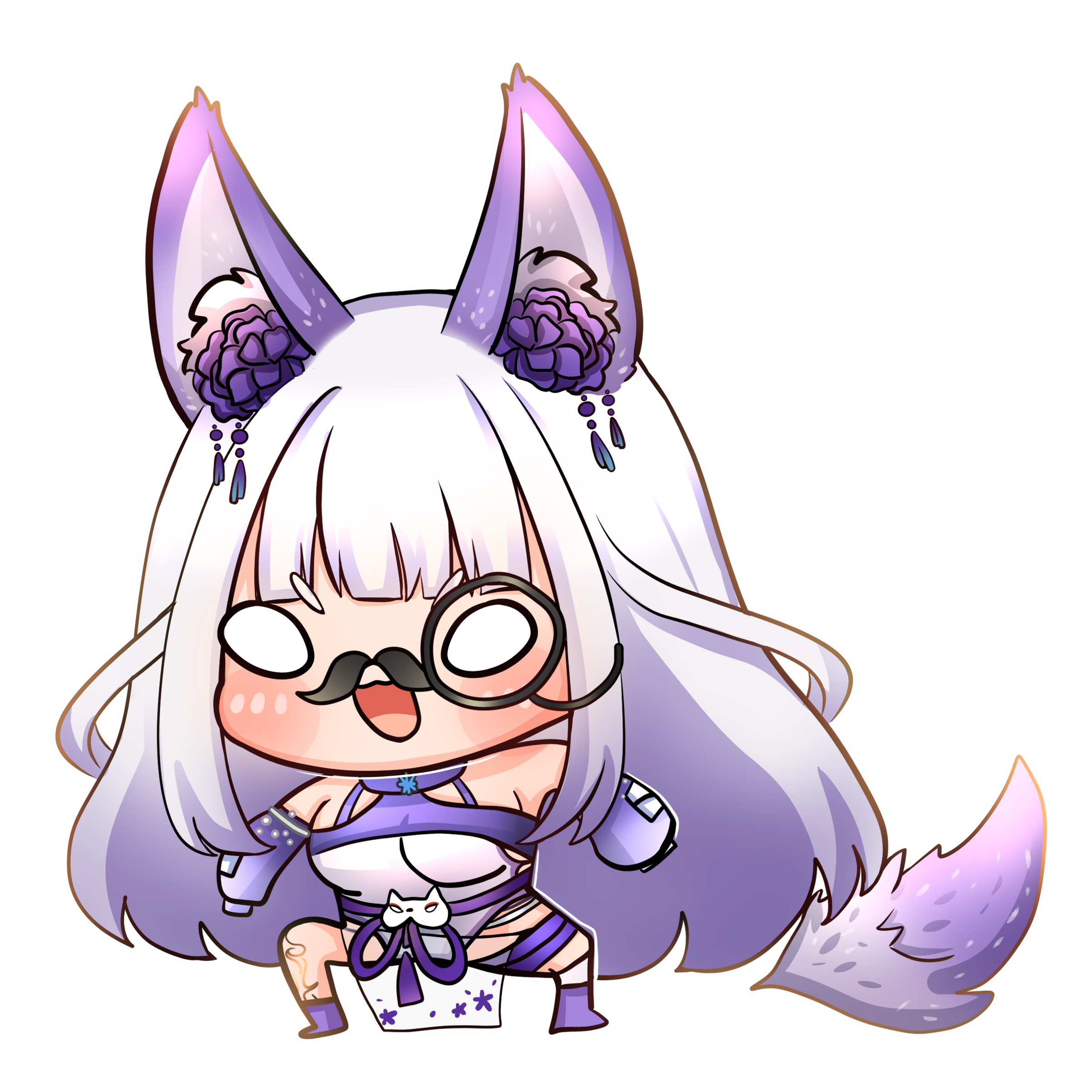 Hanae als Chibi mit Monokel und Schnurrbart